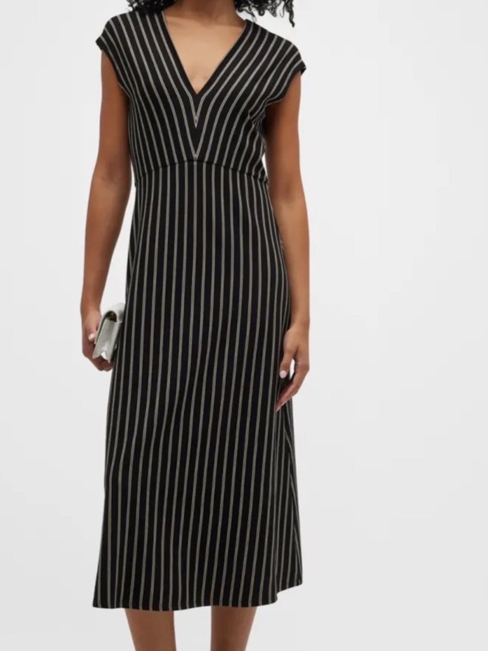 Max Mara Leisure Vada Striped Black & White Striped V-Neck Midi Dress, Large